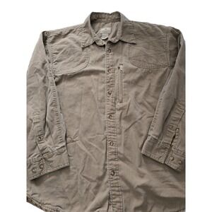 Beretta‎ Mens XL Long Sleeve Button Up Shirt Khaki Cotton Utility Workwear